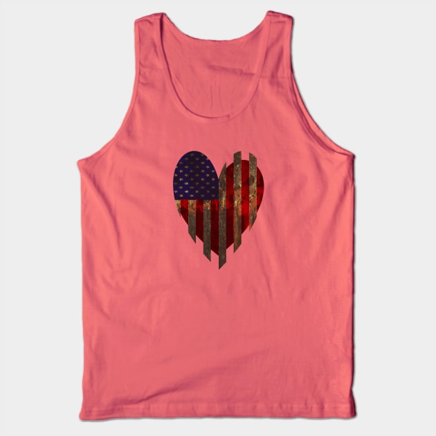 American Stripe and Stripe Rustic Heart Flag Tank Top by KZK101
